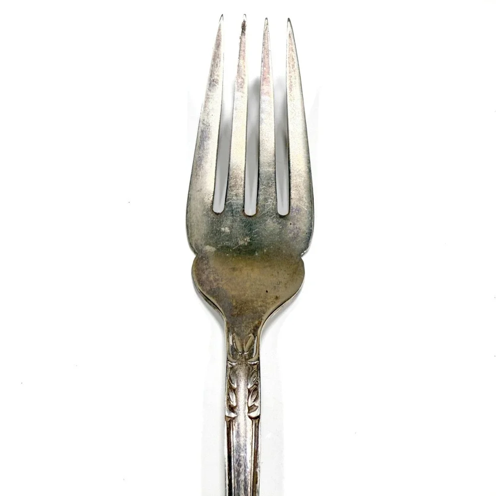 Floral Salad‎ Serving Fork & Spoon Set - Vintage 1920s-40s Nickel Silver Ornate